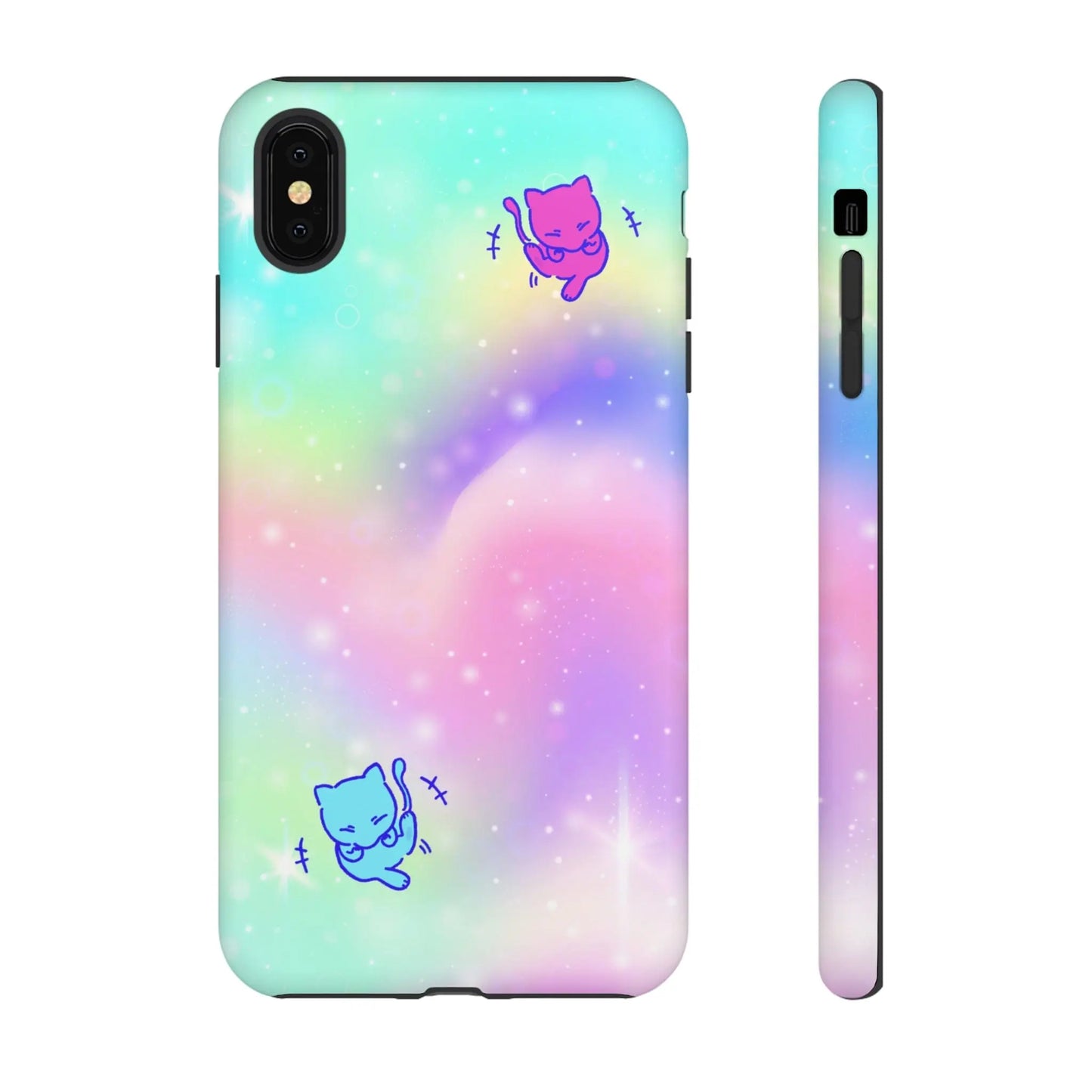 Giggling Anime Cat Rainbow Tough Phone Cases