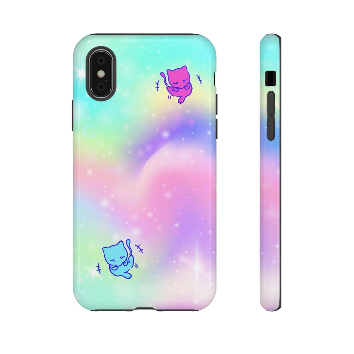 Giggling Anime Cat Rainbow Tough Phone Cases