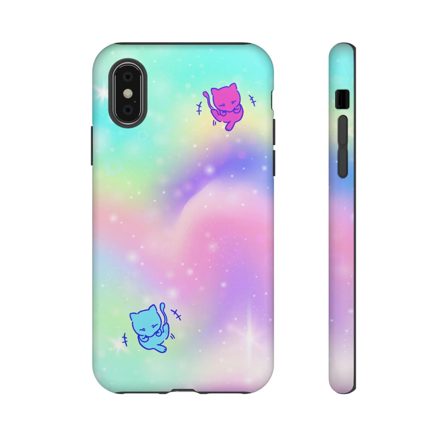 Giggling Anime Cat Rainbow Tough Phone Cases