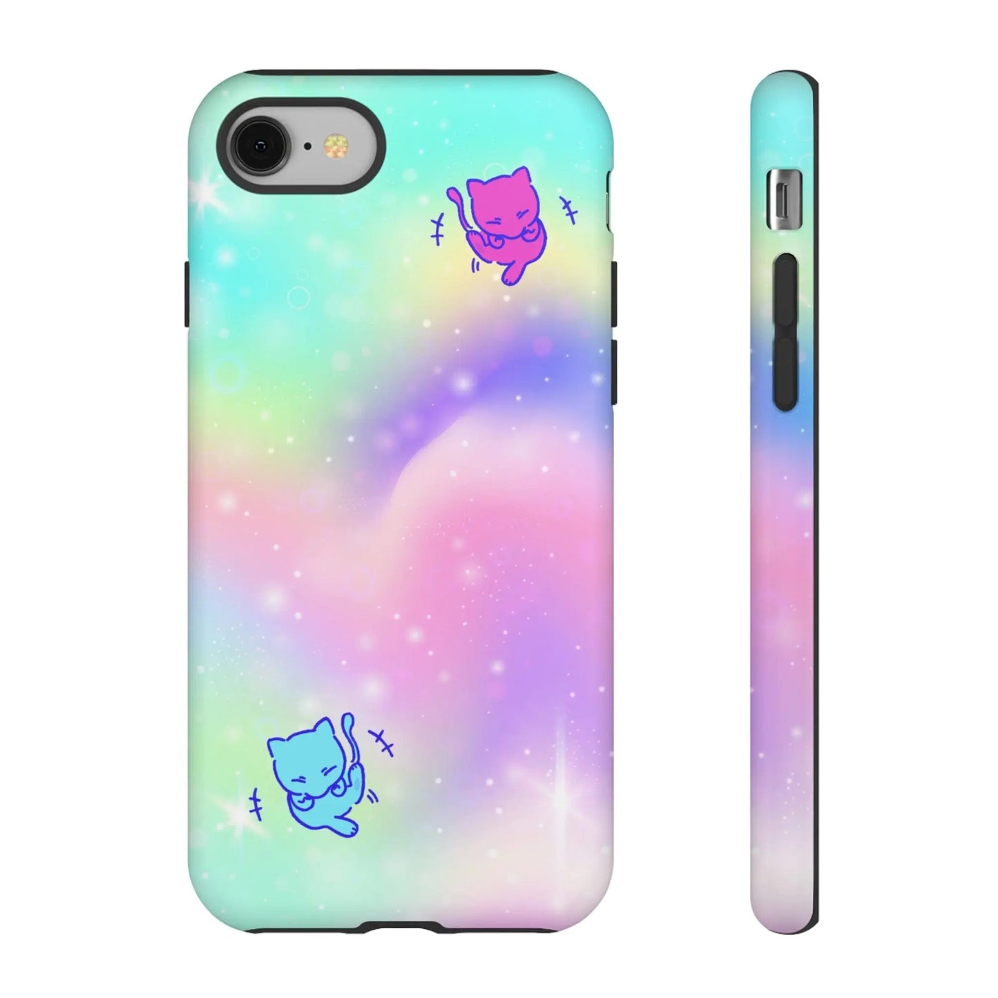 Giggling Anime Cat Rainbow Tough Phone Cases