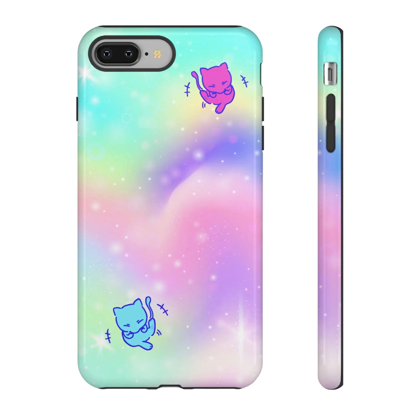 Giggling Anime Cat Rainbow Tough Phone Cases