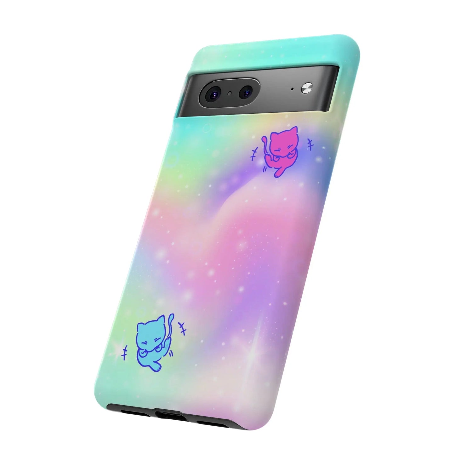 Giggling Anime Cat Rainbow Tough Phone Cases