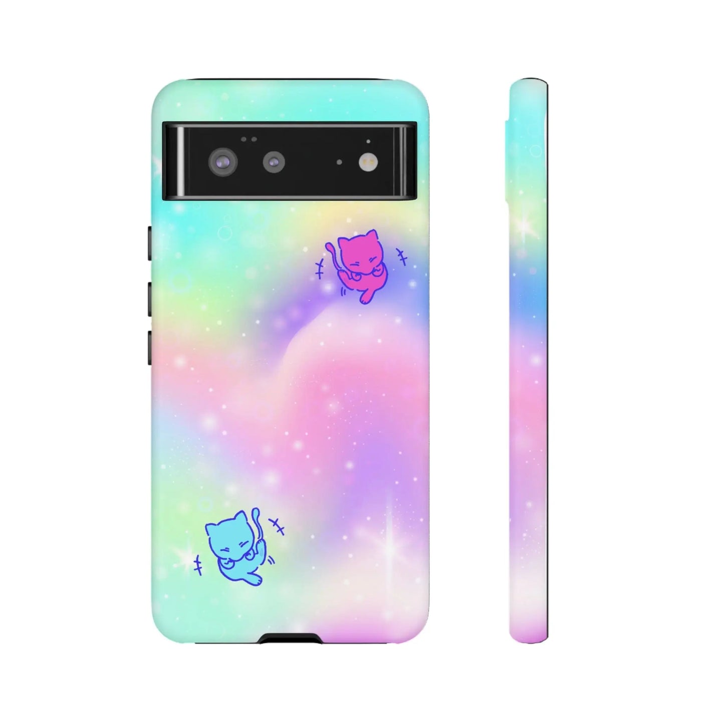 Giggling Anime Cat Rainbow Tough Phone Cases