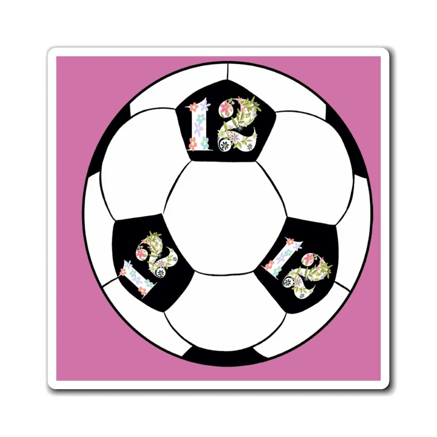 Girly Cute Flower 12 Soccer ball Magnets 3" × 3"