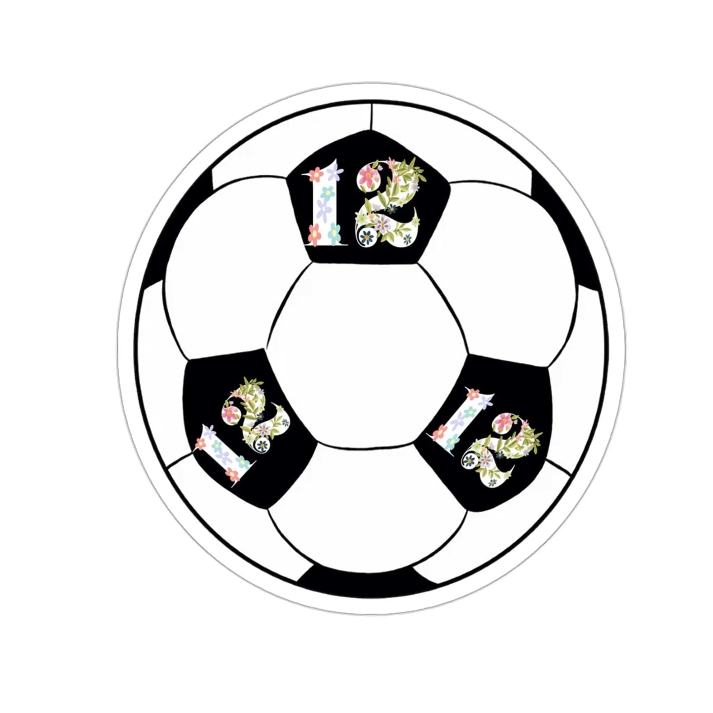 Girly Flower Cute 12 Soccer ball Kiss-Cut Stickers 3" × 3" White