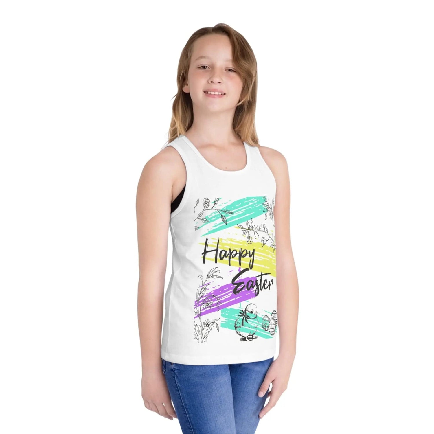 Happy Easter Kid's Jersey Tank Top in 5 great colors White L