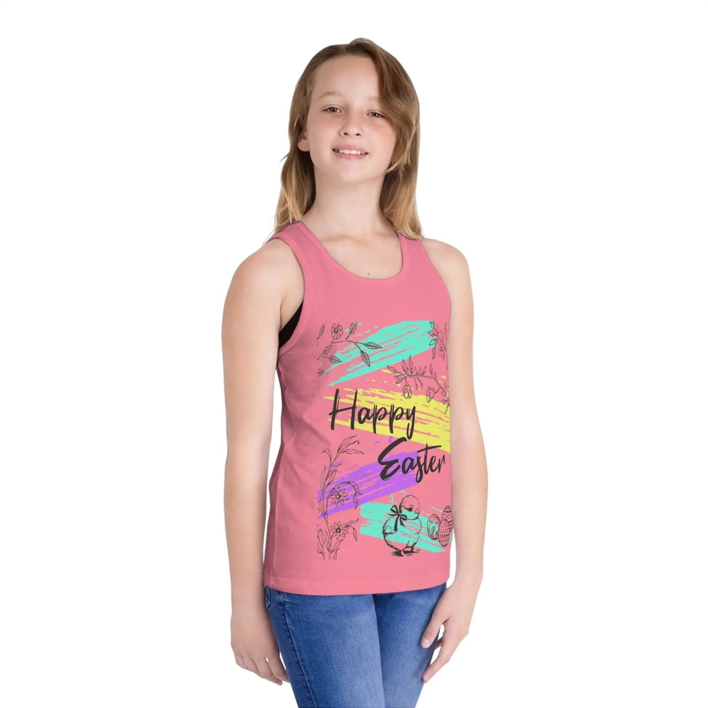 Happy Easter Kid's Jersey Tank Top in 5 great colors Neon Pink L