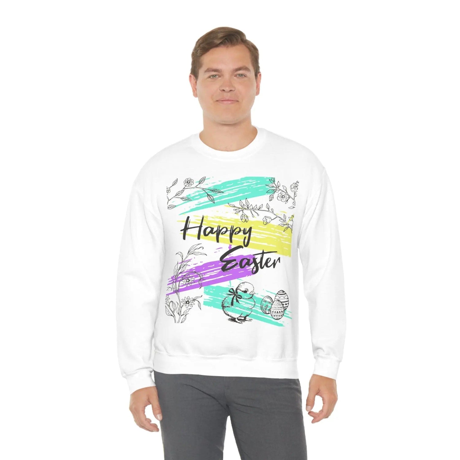 Happy Easter Pastel Unisex Heavy Blend Crewneck Sweatshirt White