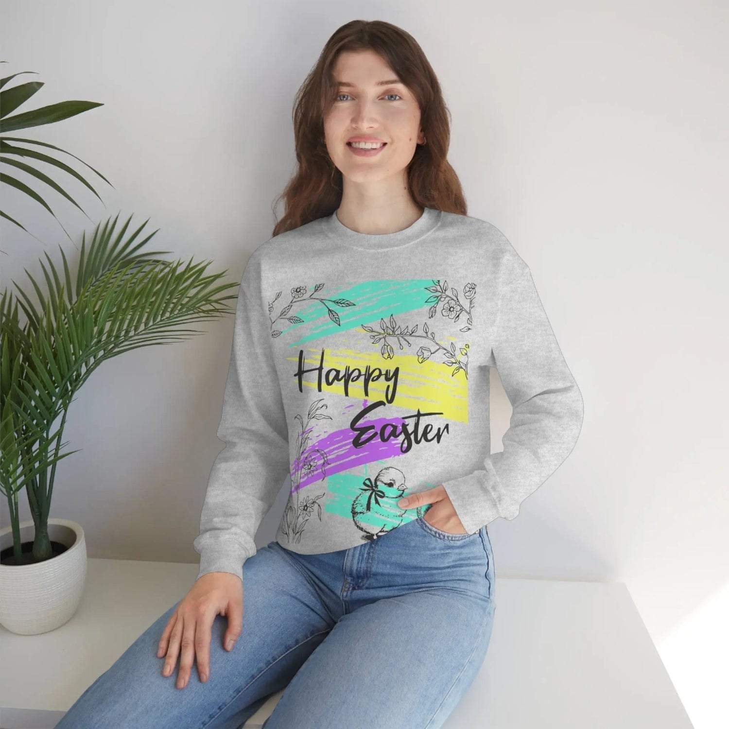 Happy Easter Pastel Unisex Heavy Blend Crewneck Sweatshirt Ash