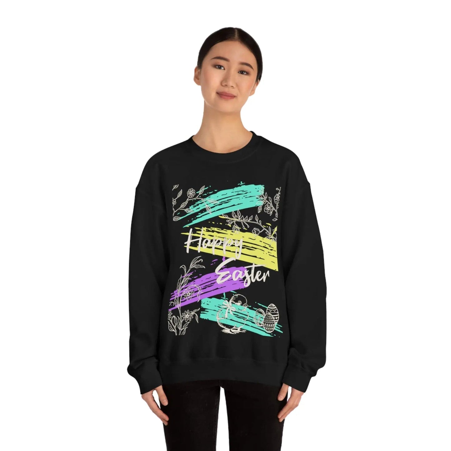 Happy Easter Pastel Unisex Heavy Blend Crewneck Sweatshirt Black