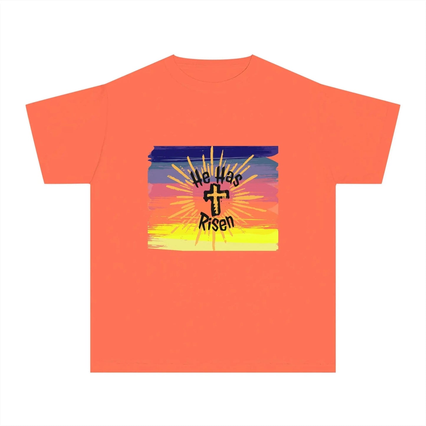 He is Risen! Youth Midweight Tee Bright Salmon