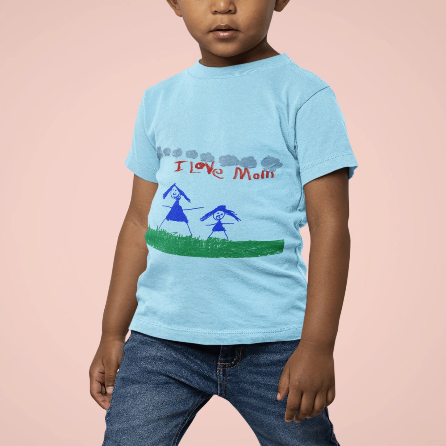 I Love Mom Drawing tshirt Kids Heavy Cotton Tee