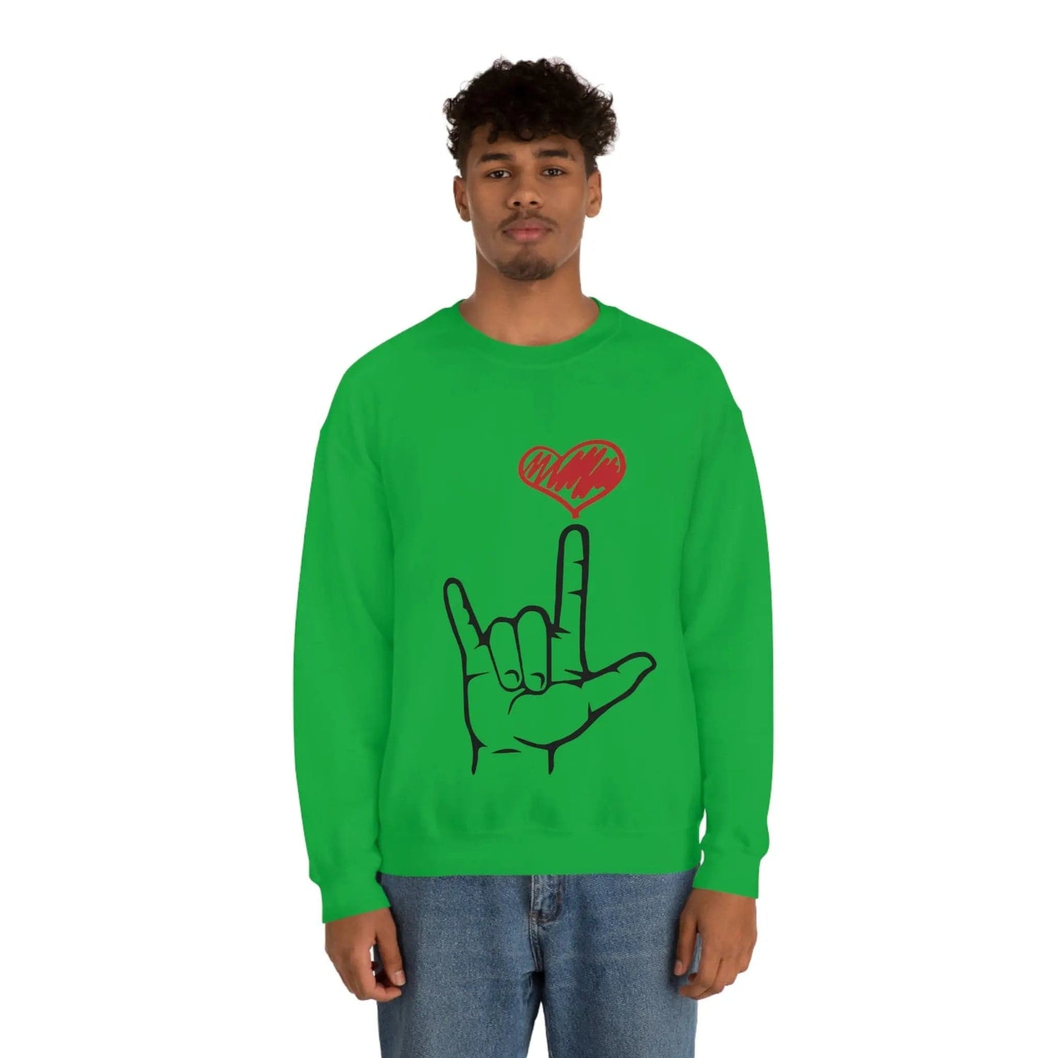 I Love You Hand Sign Sweater, ASL Crewneck Sweatshirt Irish Green