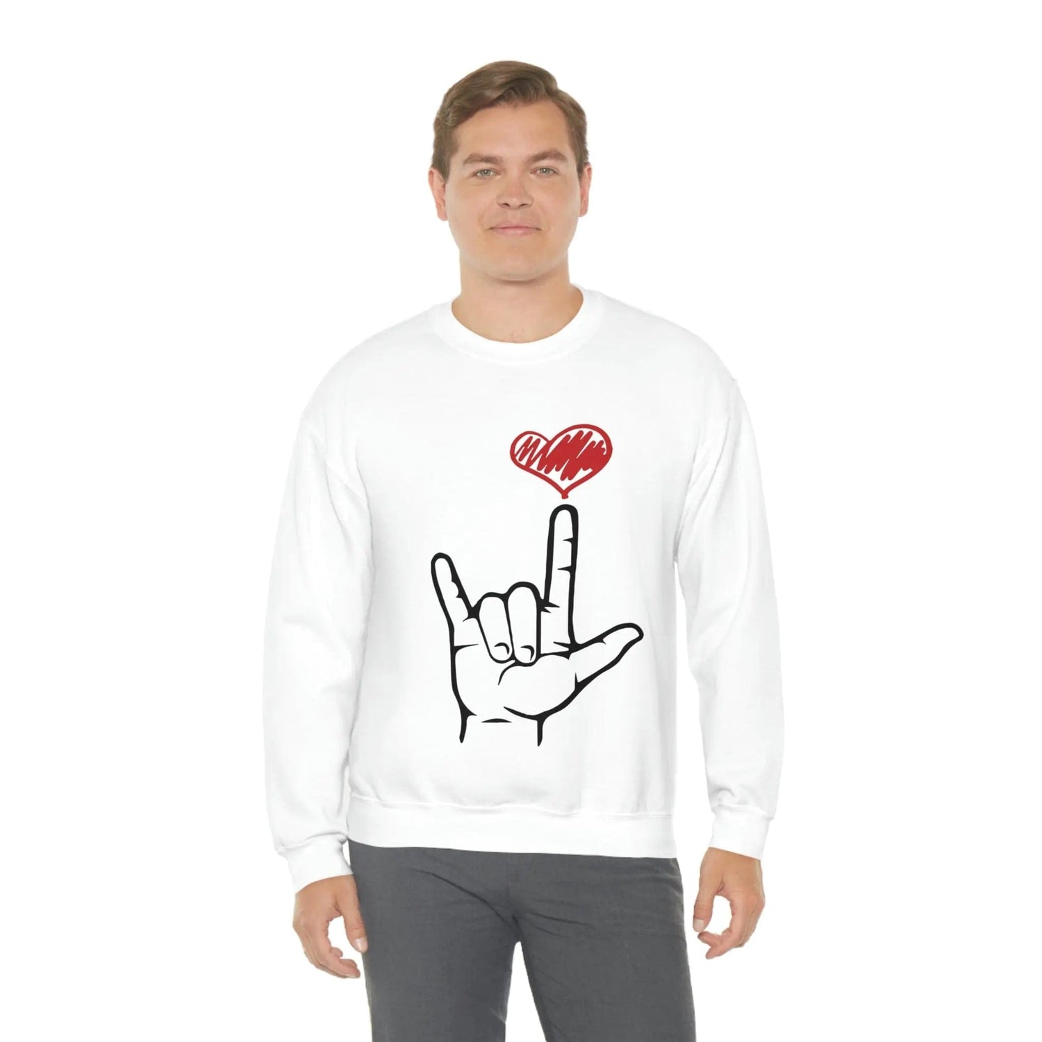 I Love You Hand Sign Sweater, ASL Crewneck Sweatshirt White