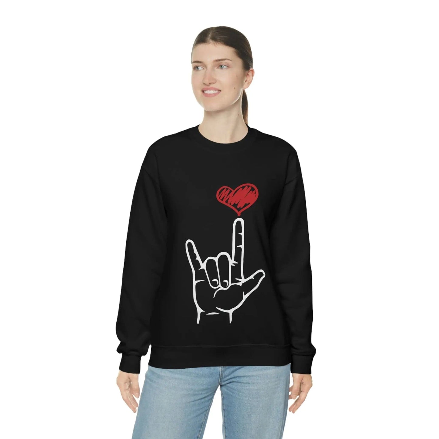 I Love You Hand Sign Sweater, ASL Crewneck Sweatshirt Black