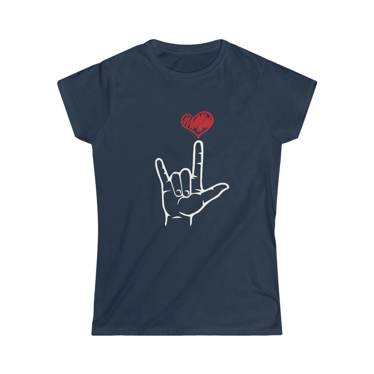 I Love You Hand Sign Sweatshirt, ASL Softstyle Tee Navy