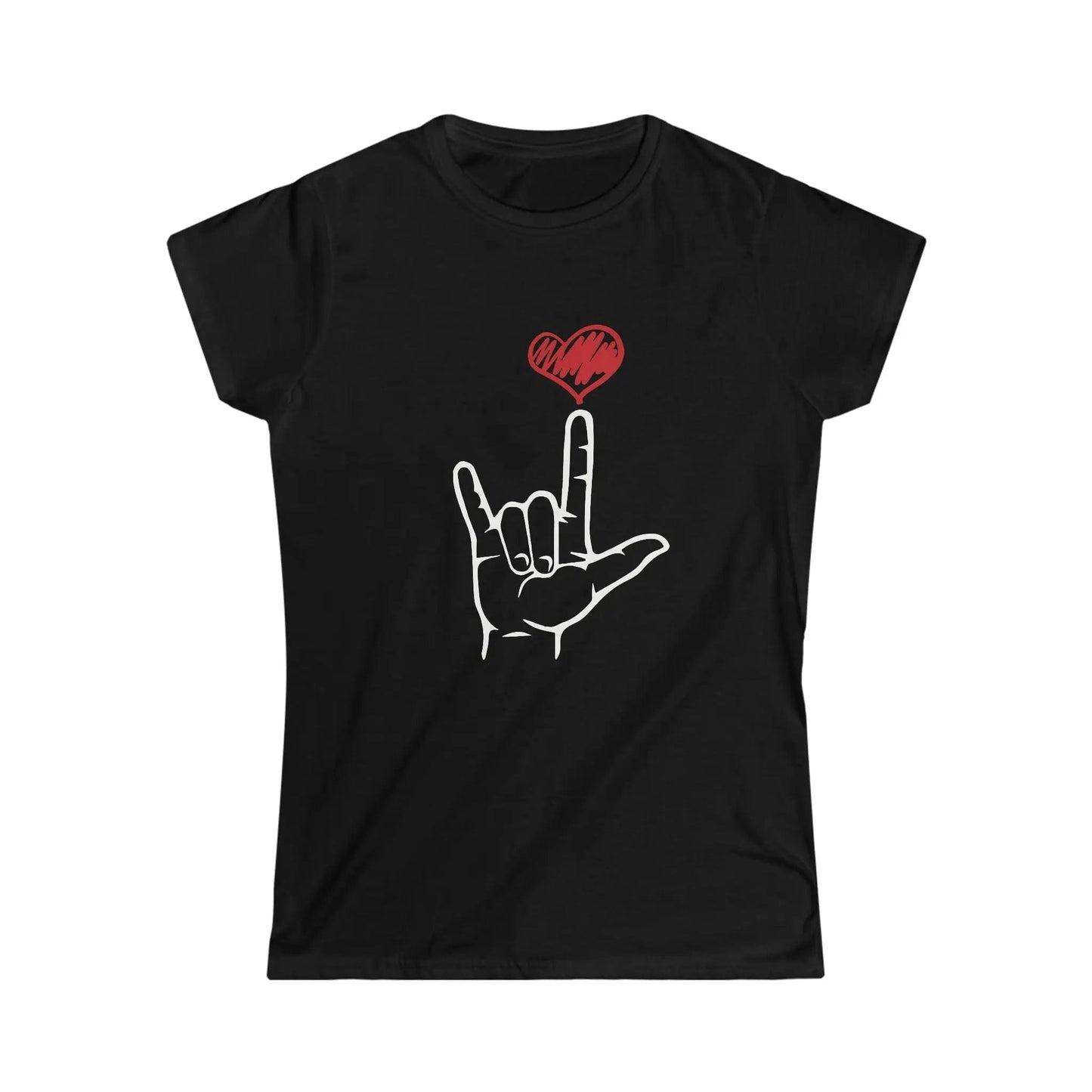 I Love You Hand Sign Sweatshirt, ASL Softstyle Tee Black