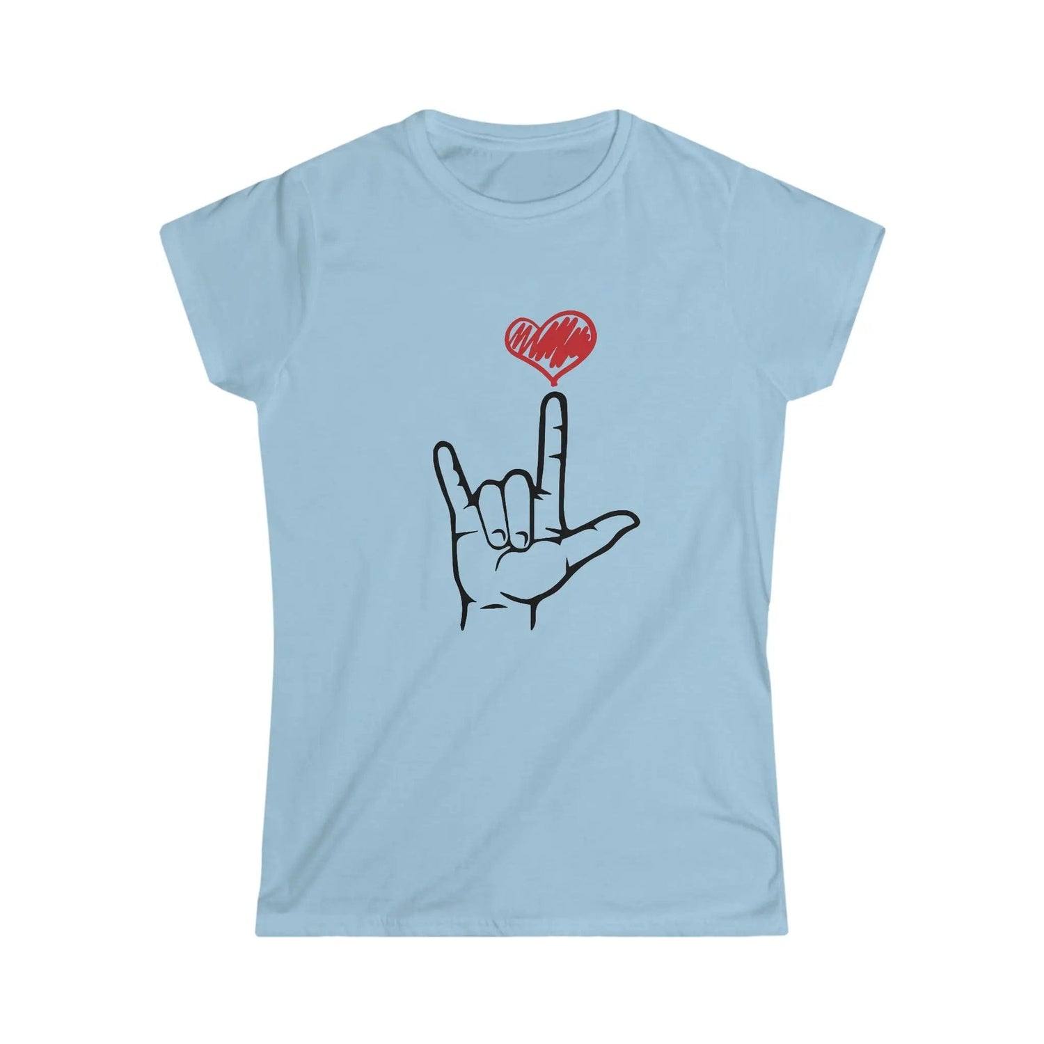 I Love You Hand Sign Sweatshirt, ASL Softstyle Tee Light Blue