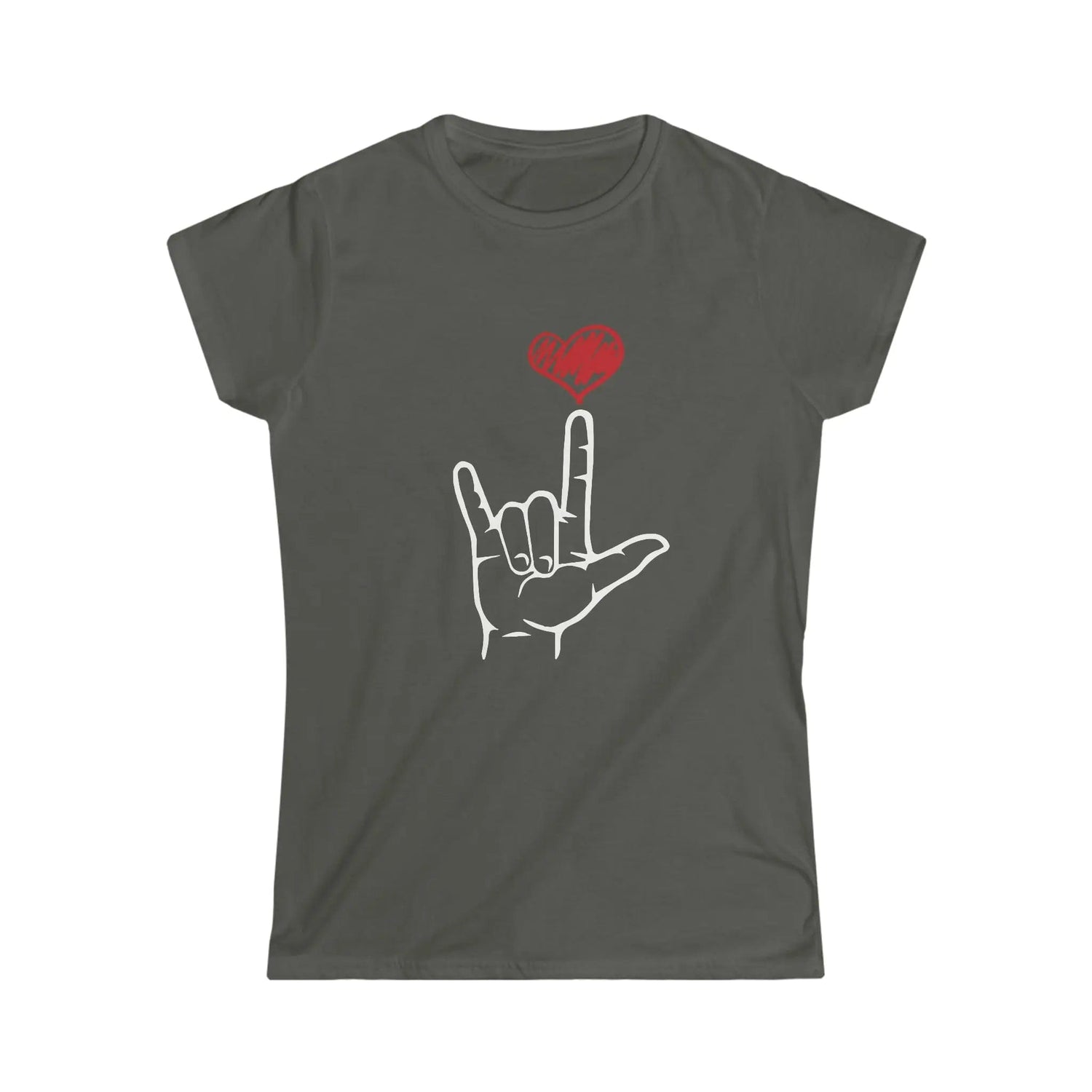 I Love You Hand Sign Sweatshirt, ASL Softstyle Tee Charcoal