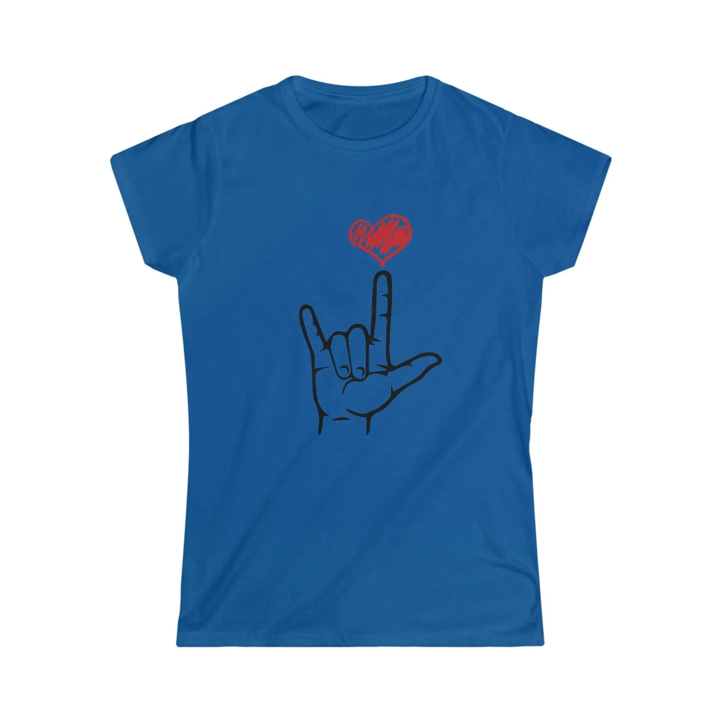 I Love You Hand Sign Sweatshirt, ASL Softstyle Tee Royal