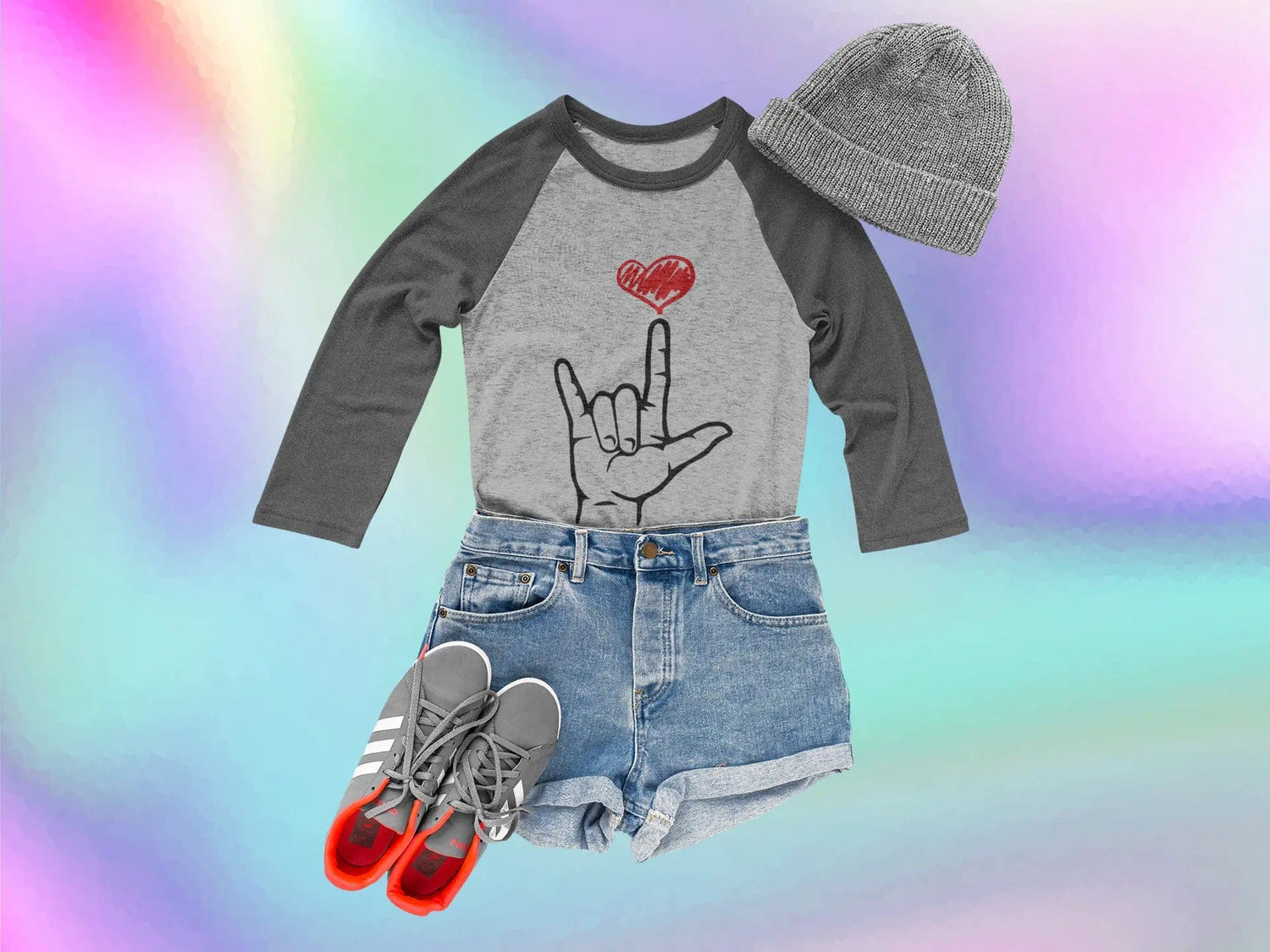 I Love You Hand Sign t-shirt, ASL Tri-Blend 34 Raglan Tee