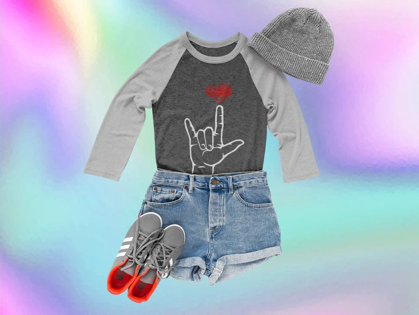 I Love You Hand Sign t-shirt, ASL Tri-Blend 34 Raglan Tee