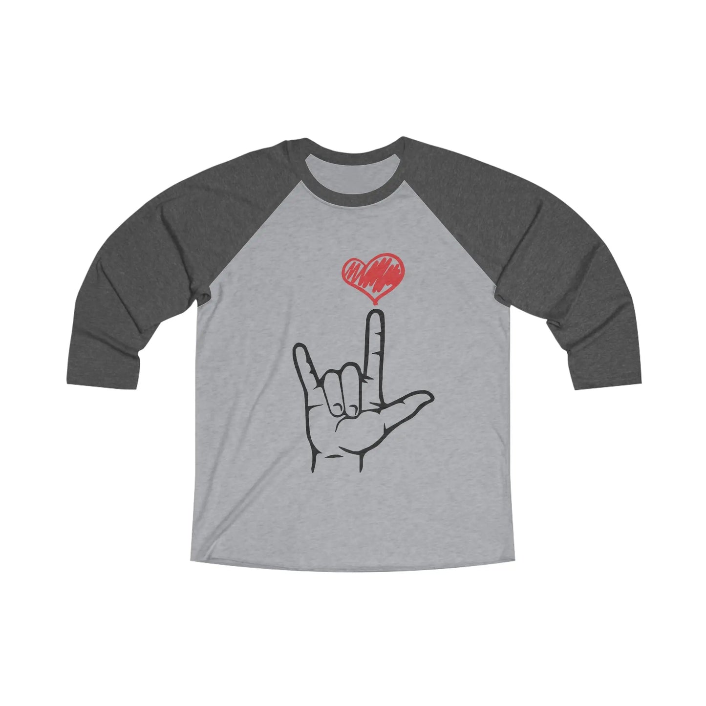 I Love You Hand Sign t-shirt, ASL Tri-Blend 34 Raglan Tee Vintage Black / Premium Heather