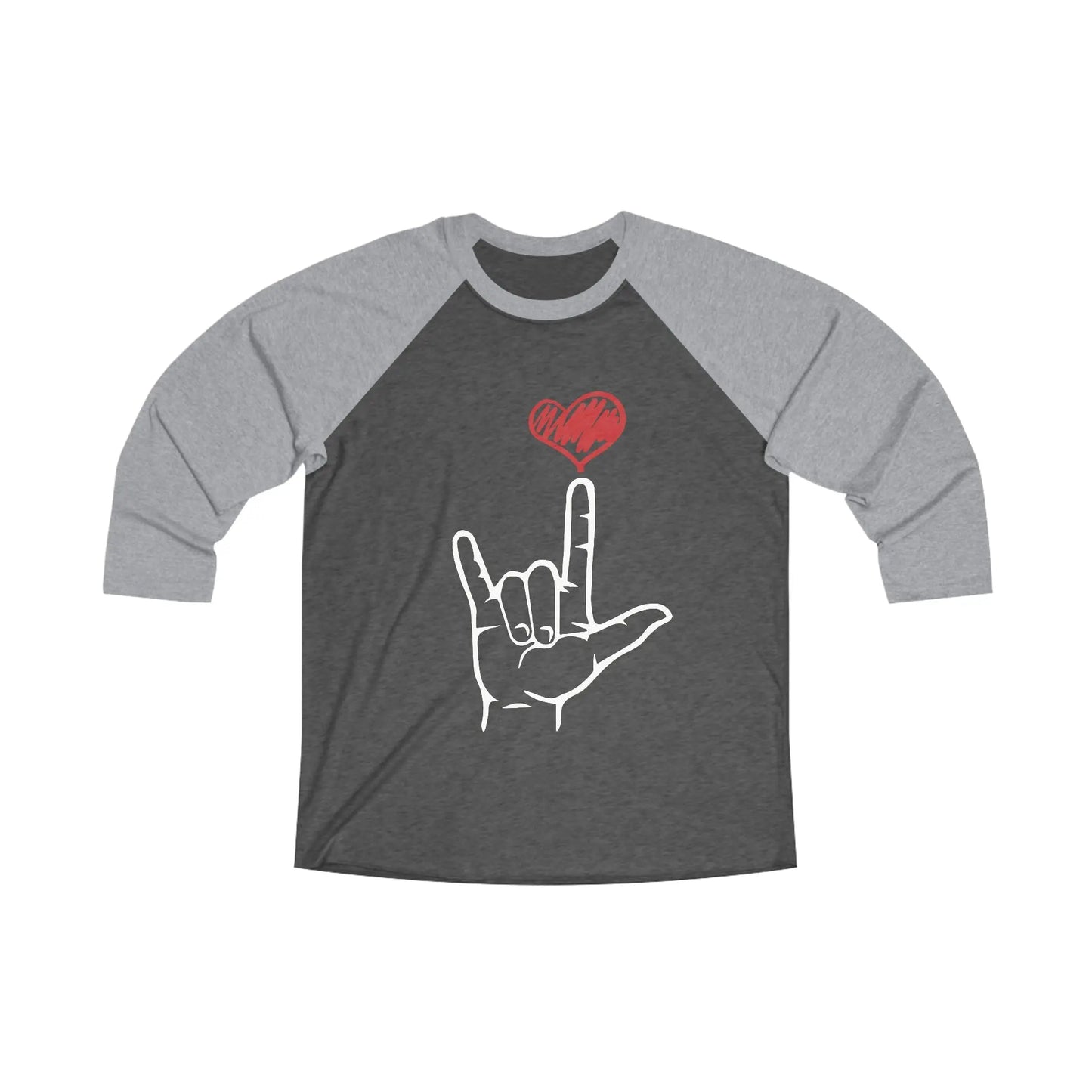 I Love You Hand Sign t-shirt, ASL Tri-Blend 34 Raglan Tee Premium Heather / Vintage Black