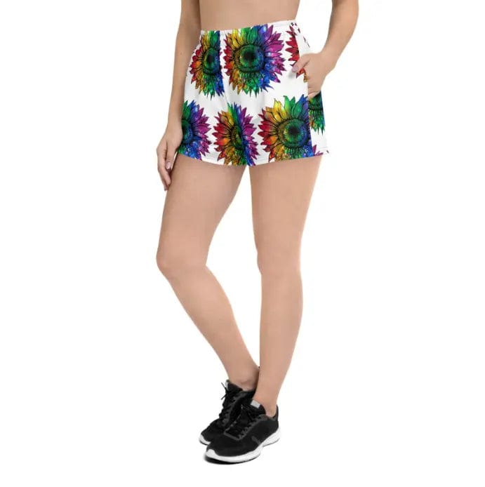 Jewel Sunflower Rainbow Women’s Recycled Athletic Shorts with pockets