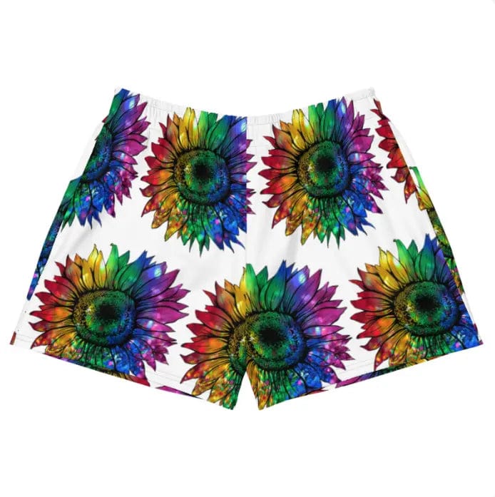 Jewel Sunflower Rainbow Women’s Recycled Athletic Shorts with pockets