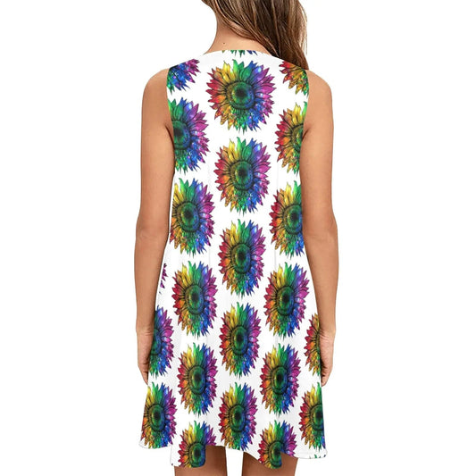 Jeweled Rainbow Sleeveless Dress with Pockets