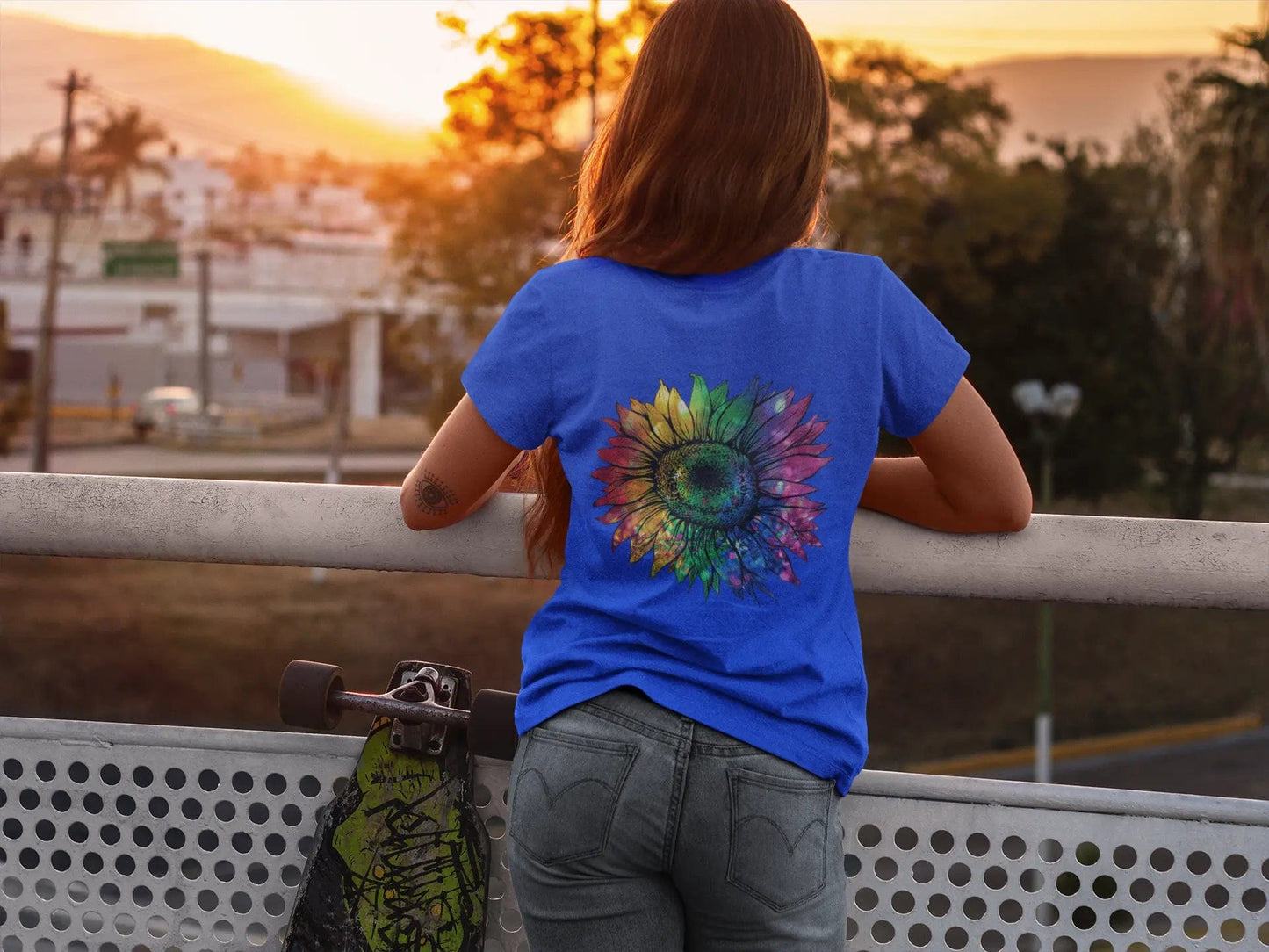 Jeweled Rainbow Sunflower Unisex V-neck T-shirt