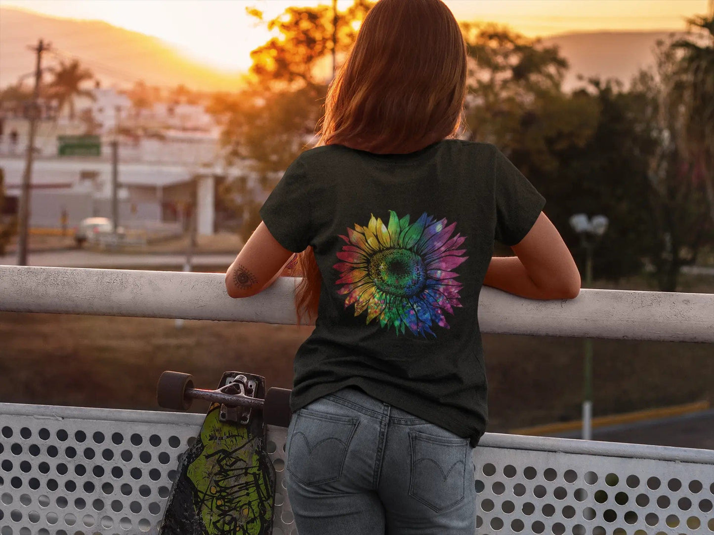 Jeweled Rainbow Sunflower Unisex V-neck T-shirt