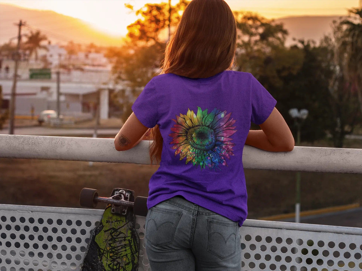 Jeweled Rainbow Sunflower Unisex V-neck T-shirt