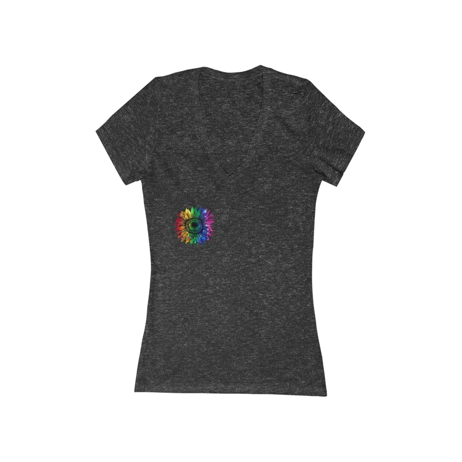 Jeweled Rainbow Sunflower Unisex V-neck T-shirt Dark Grey Heather