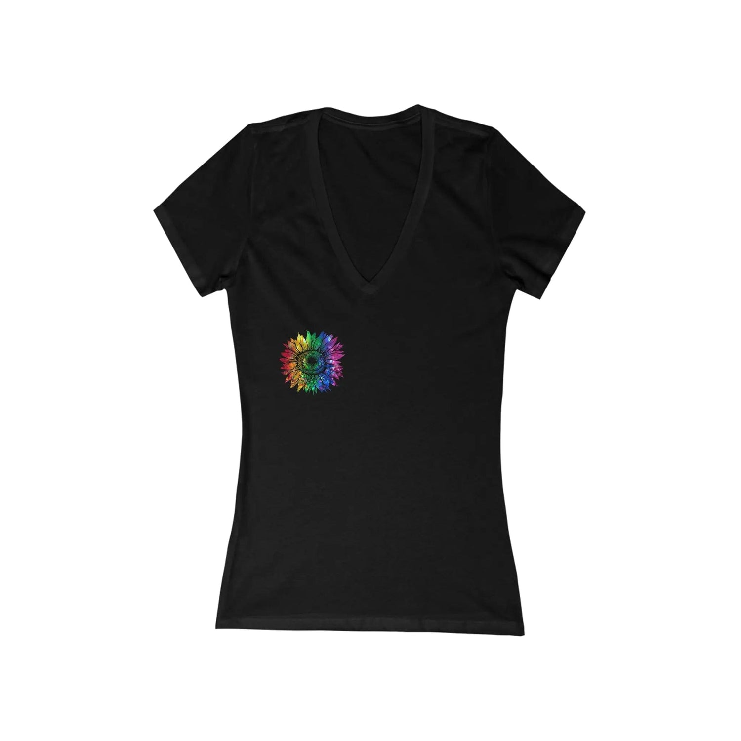 Jeweled Rainbow Sunflower Unisex V-neck T-shirt Black