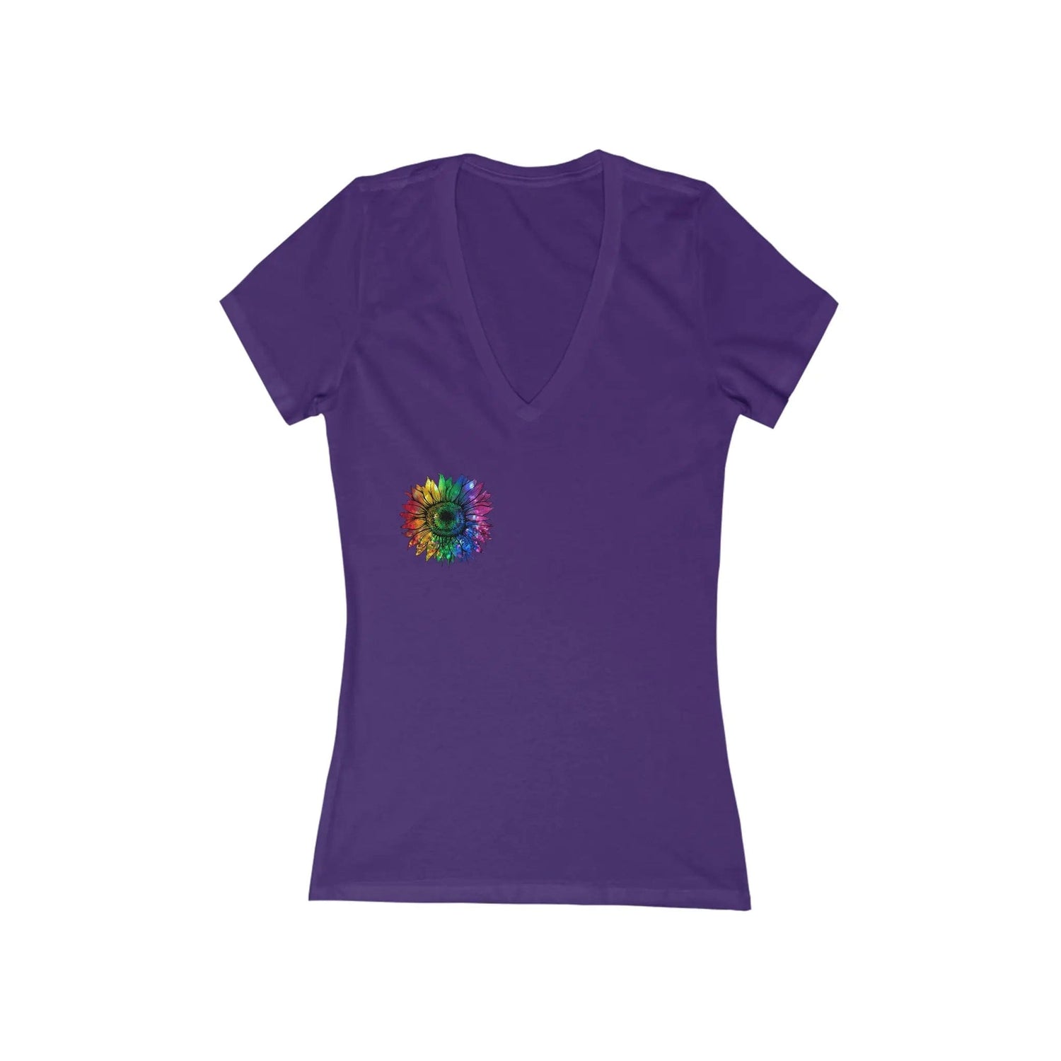 Jeweled Rainbow Sunflower Unisex V-neck T-shirt