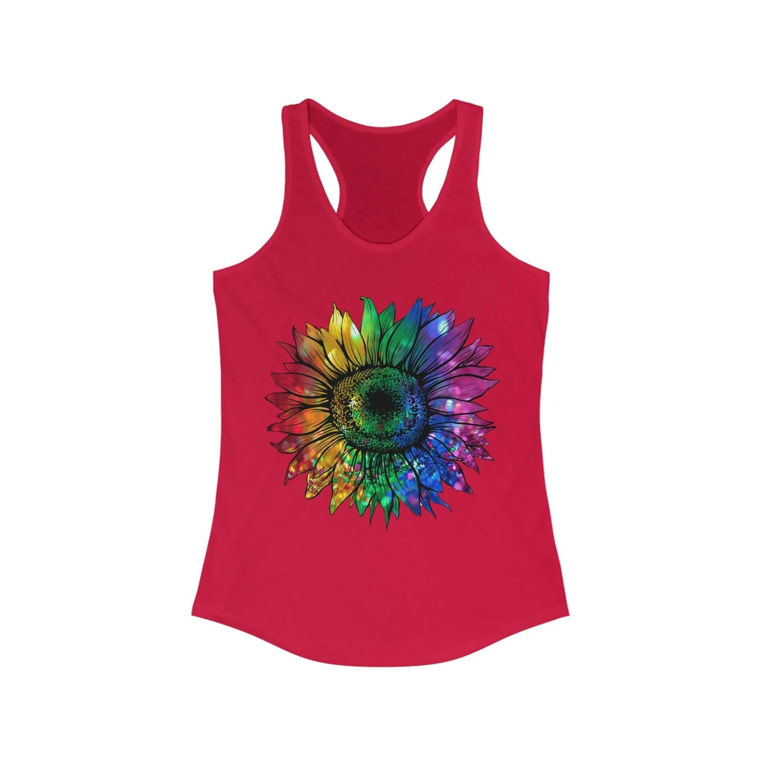 Jeweled Rainbow Sunflower Women's Ideal Racerback Tank Solid Red