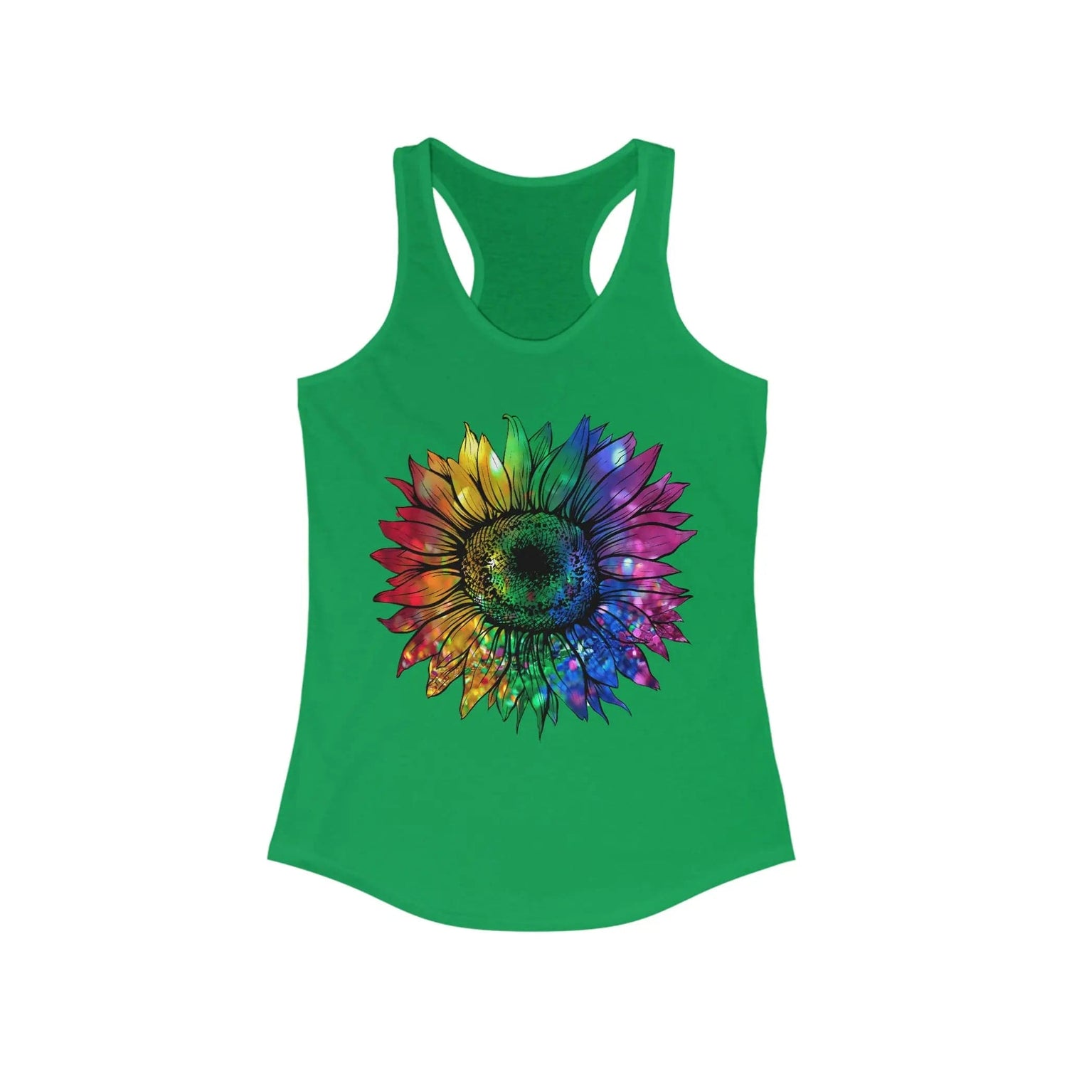 Jeweled Rainbow Sunflower Women's Ideal Racerback Tank Solid Kelly Green