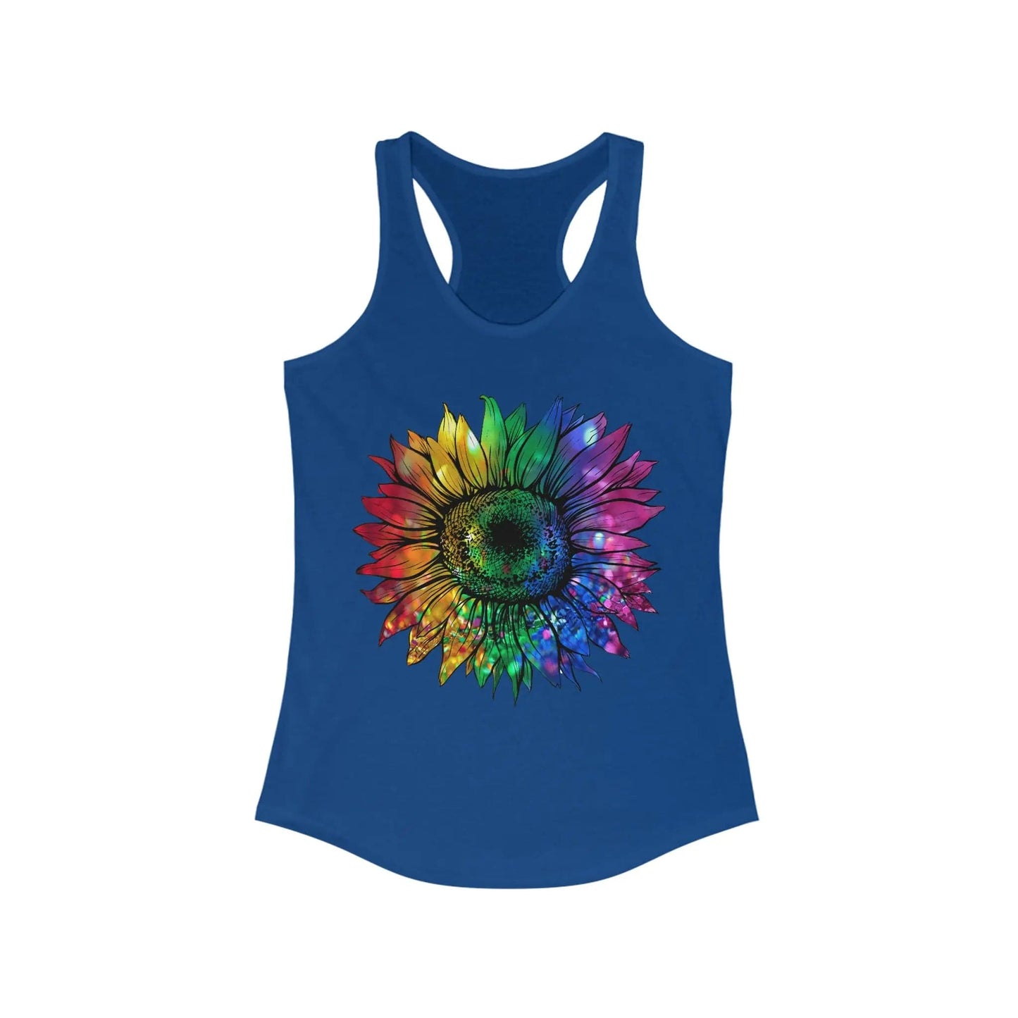 Jeweled Rainbow Sunflower Women's Ideal Racerback Tank Solid Royal