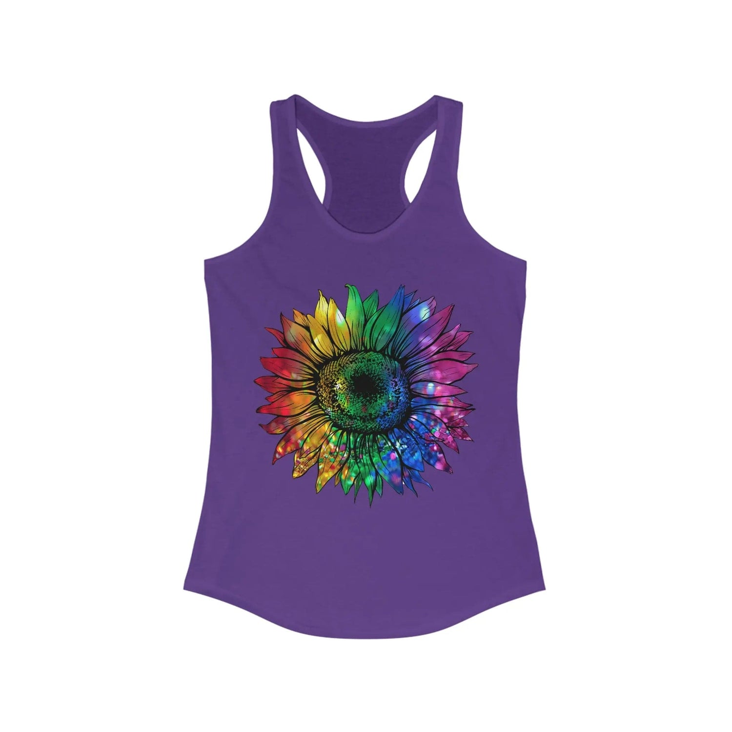 Jeweled Rainbow Sunflower Women's Ideal Racerback Tank Solid Purple Rush