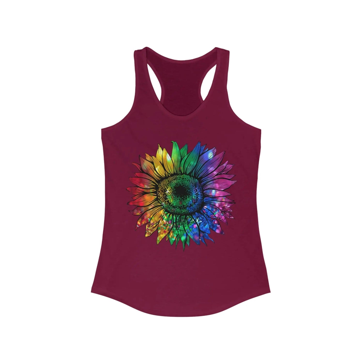 Jeweled Rainbow Sunflower Women's Ideal Racerback Tank Solid Cardinal Red