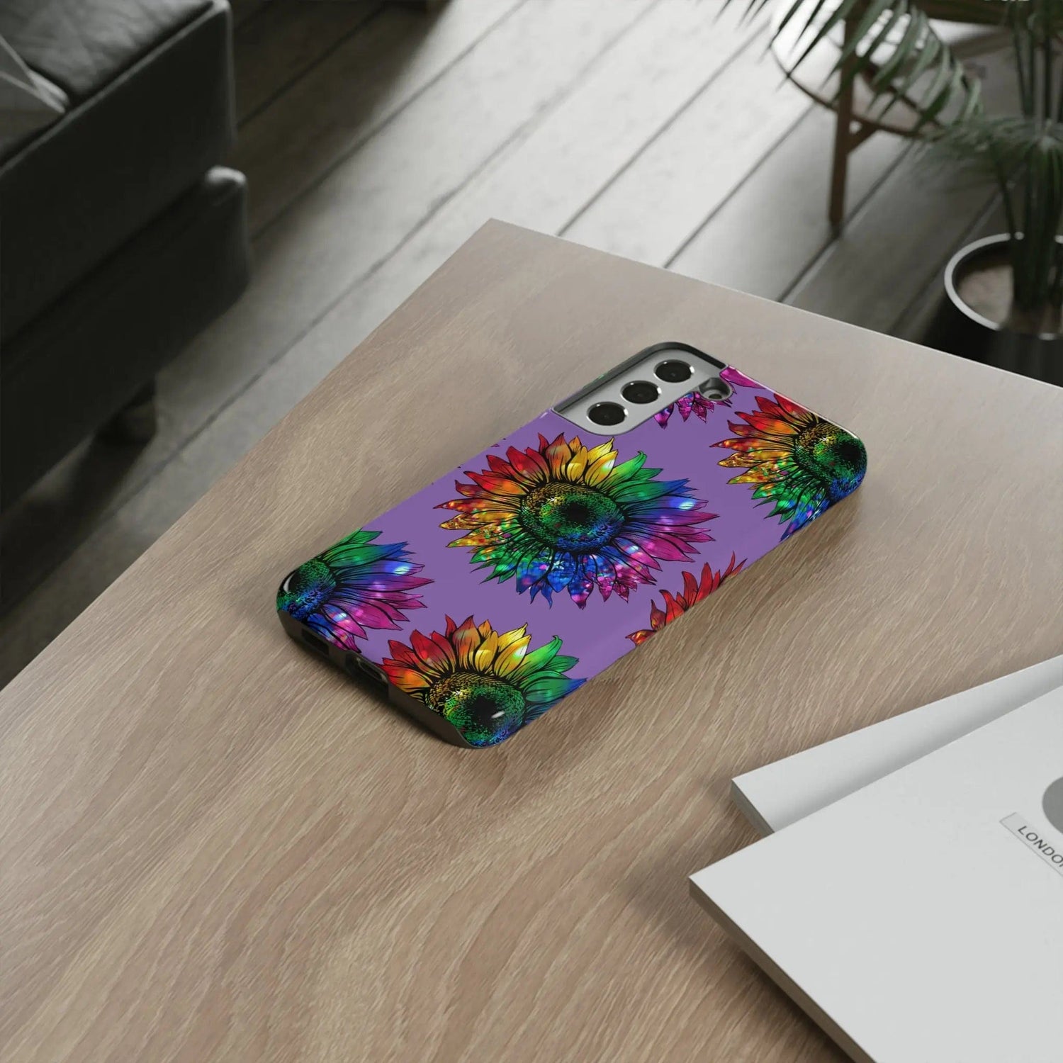 Jeweled Sunflower Rainbow in Purple Tough Phone Cases