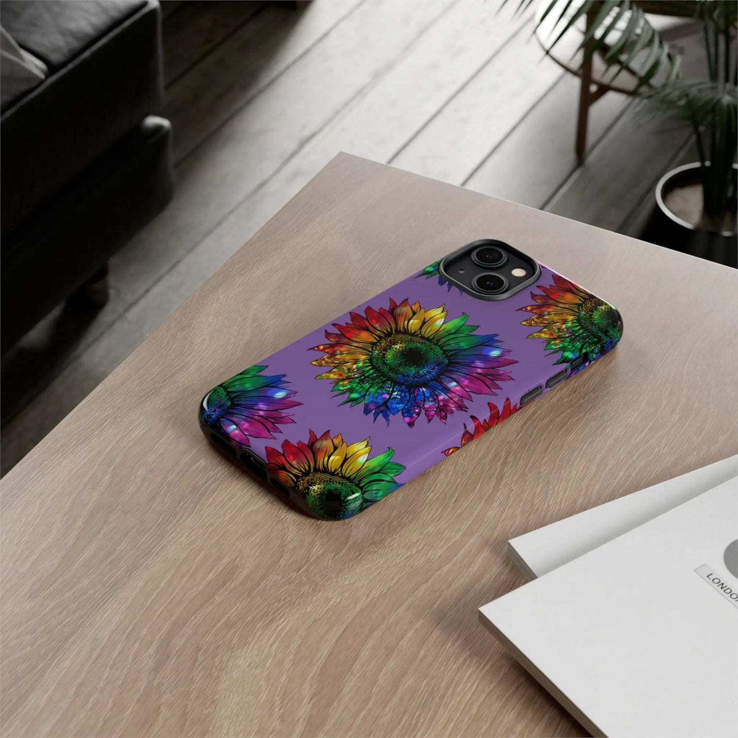 Jeweled Sunflower Rainbow in Purple Tough Phone Cases