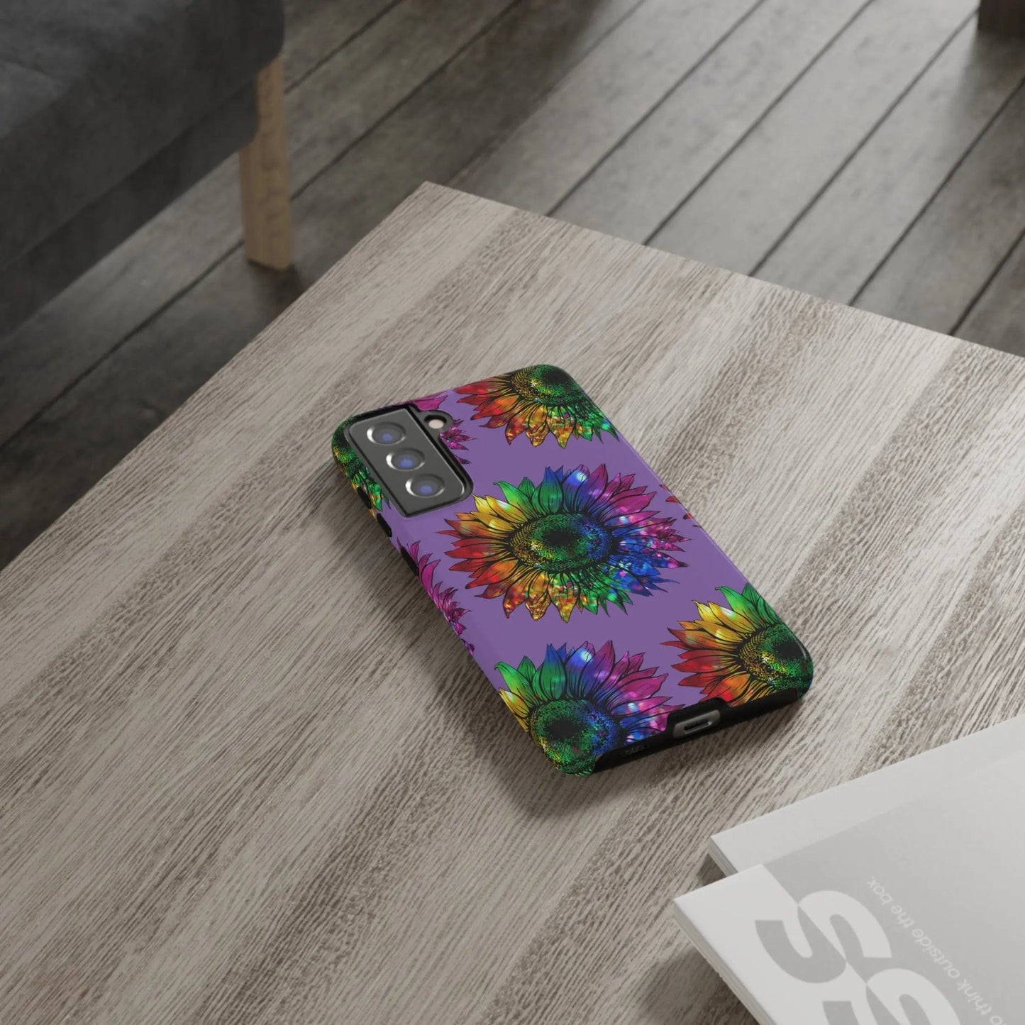 Jeweled Sunflower Rainbow in Purple Tough Phone Cases