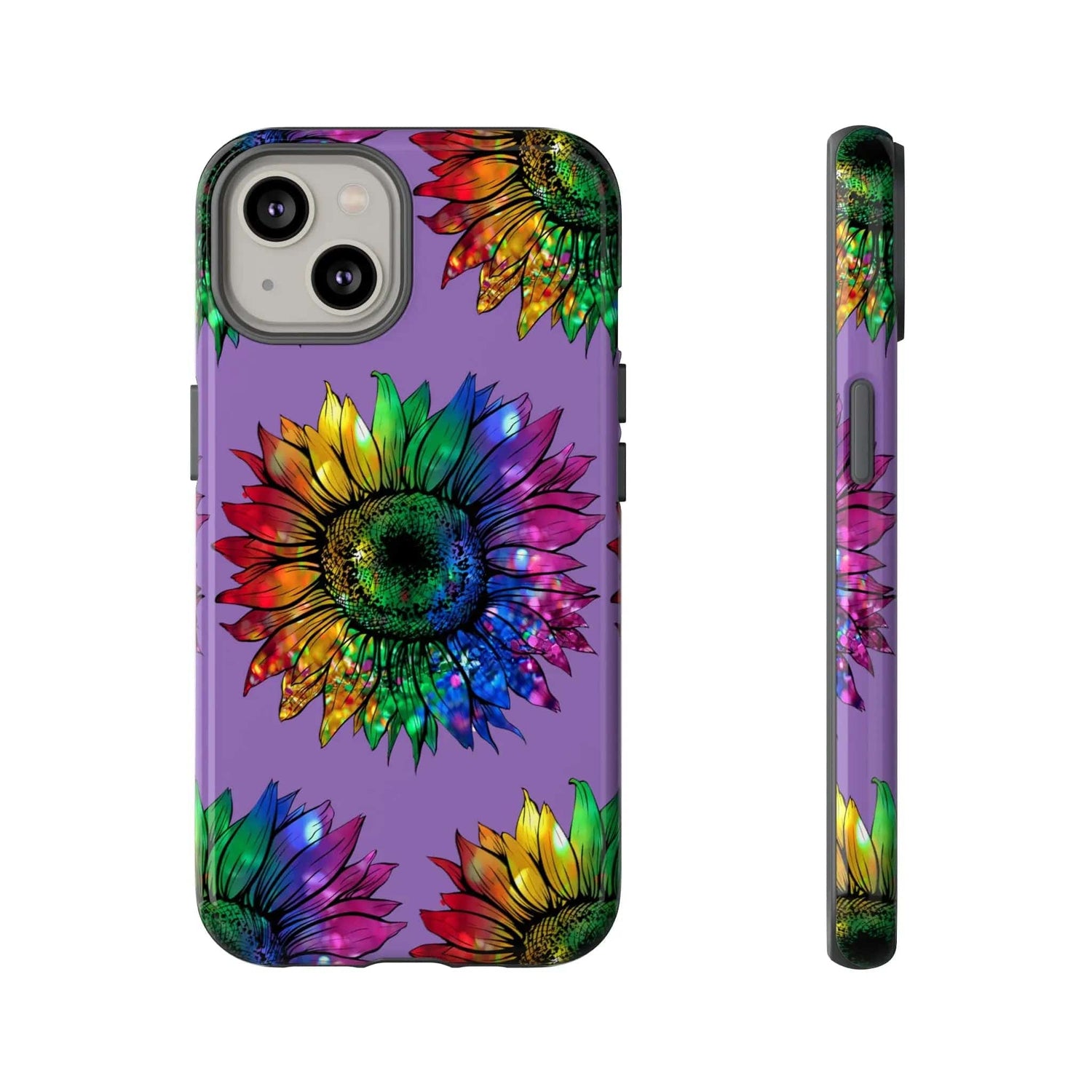 Jeweled Sunflower Rainbow in Purple Tough Phone Cases iPhone 14 Glossy