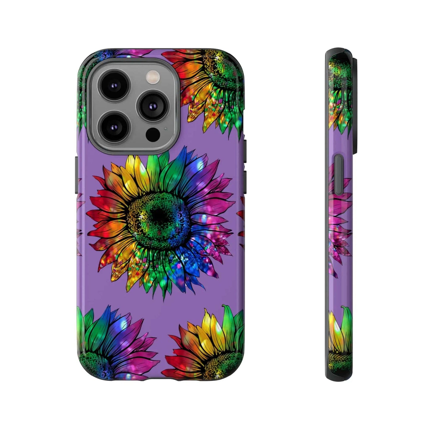 Jeweled Sunflower Rainbow in Purple Tough Phone Cases iPhone 14 Pro Glossy