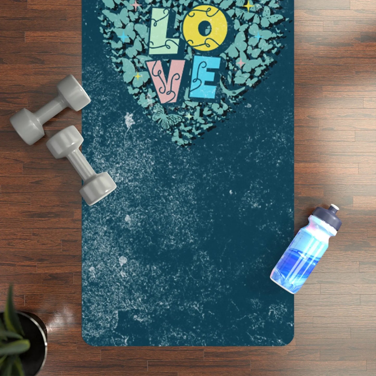 Love Heart butterfly Rubber Yoga Mat with grip