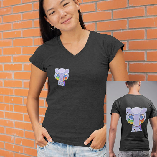 Mew Cry Rainbow Front and Back Unisex Jersey Short Sleeve V-Neck Tee