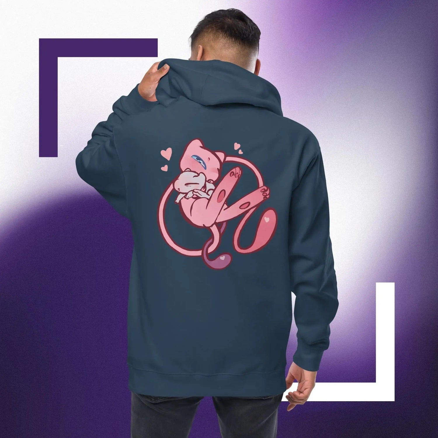 Mew Hugging babies Unisex fleece zip up hoodie Navy